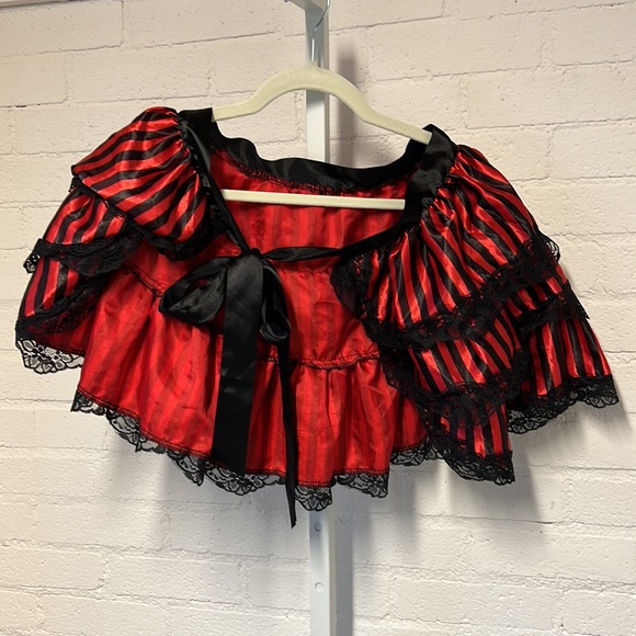 Lace Trimmed Satin Like Striped Bustle Skirt - Picture 9 of 14